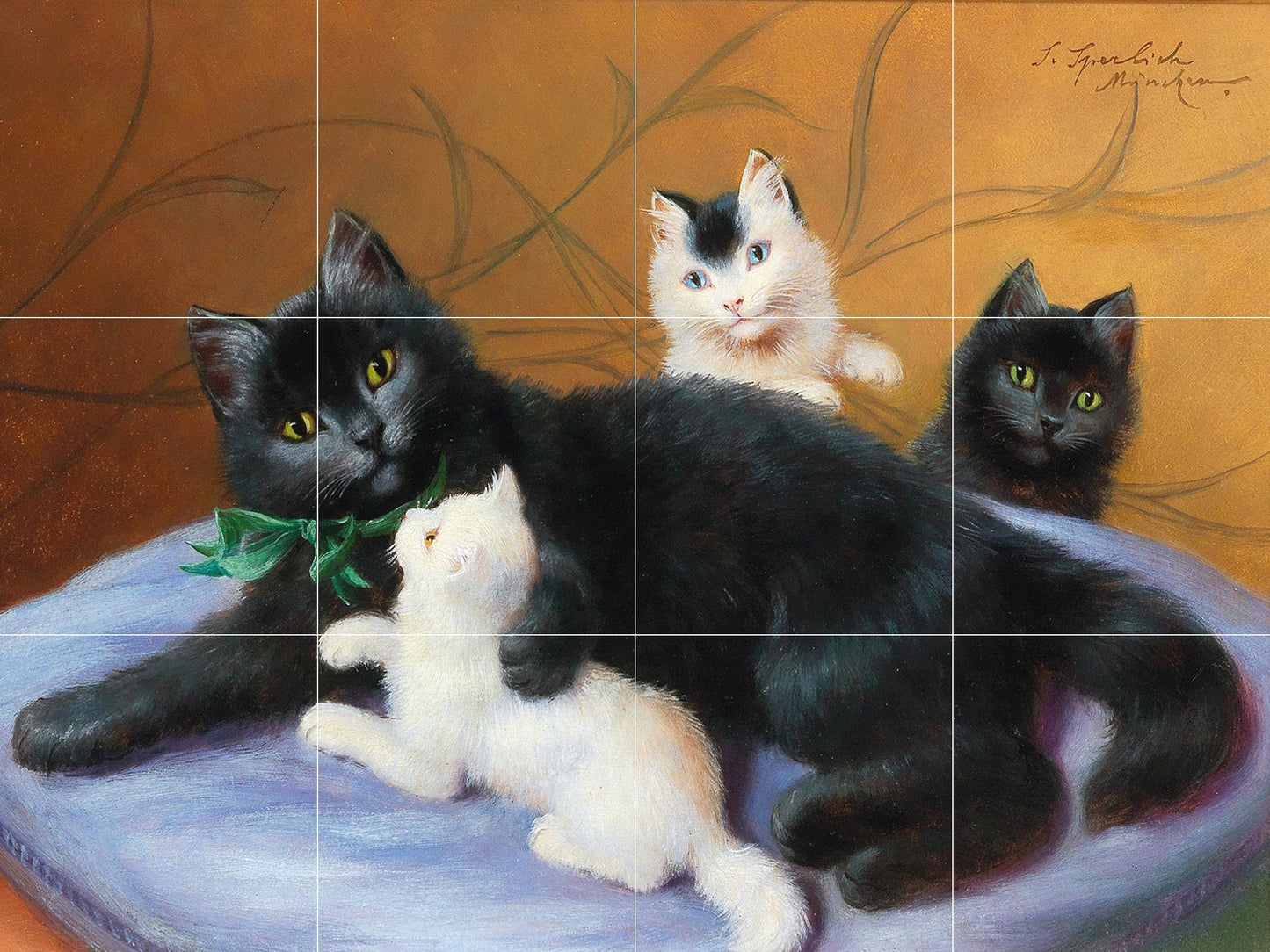 Tile Mural/Mosaic Ceramic Panel of Cats - Kitty Print - Cat Wall Art - Cats Wall Art - Cat Mural - Cat Painting - Cat Prints - Cat Decor