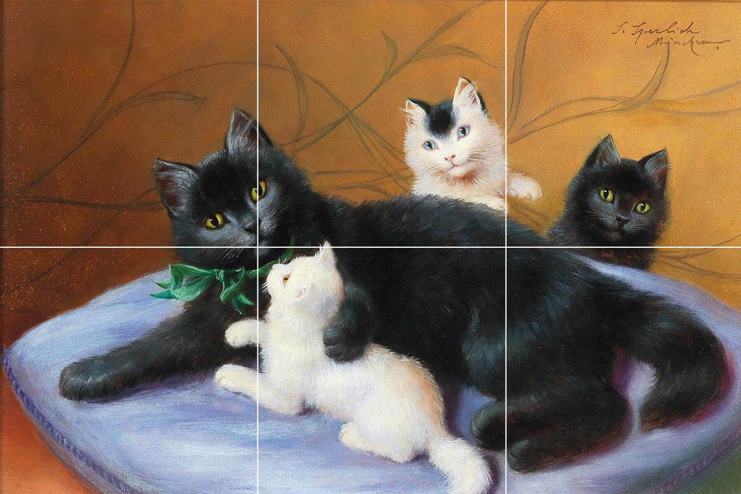 Tile Mural/Mosaic Ceramic Panel of Cats - Kitty Print - Cat Wall Art - Cats Wall Art - Cat Mural - Cat Painting - Cat Prints - Cat Decor