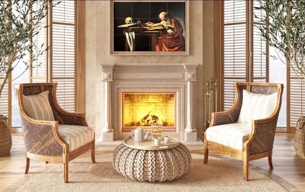 Tile Mural/Mosaic Ceramic Panel of Saint Jerome Writing - Caravaggio Painting - Caravaggio Prints - Caravaggio Wall Art - Caravaggio Art