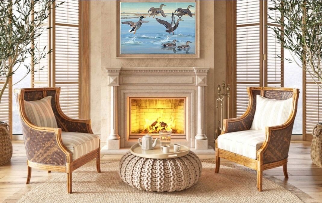 Tile Mural/Mosaic Ceramic Panel of Duck - Bird Mural- Bird Mosaic -Gloss Tiles - Countryside Mural -Tile Mosaic -Duck Wall Art - Ducks Print