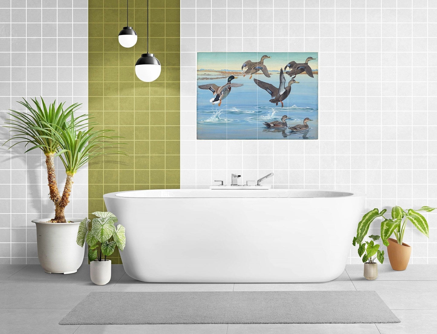 Tile Mural/Mosaic Ceramic Panel of Duck - Bird Mural- Bird Mosaic -Gloss Tiles - Countryside Mural -Tile Mosaic -Duck Wall Art - Ducks Print