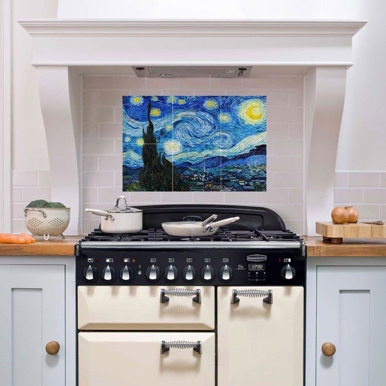 Tile Mural/Mosaic Ceramic Panel of Vincent Van Gogh - Starry Night Painting - Van Gogh Print Wall Art - Van Gogh Mural - Van Gogh Tiles