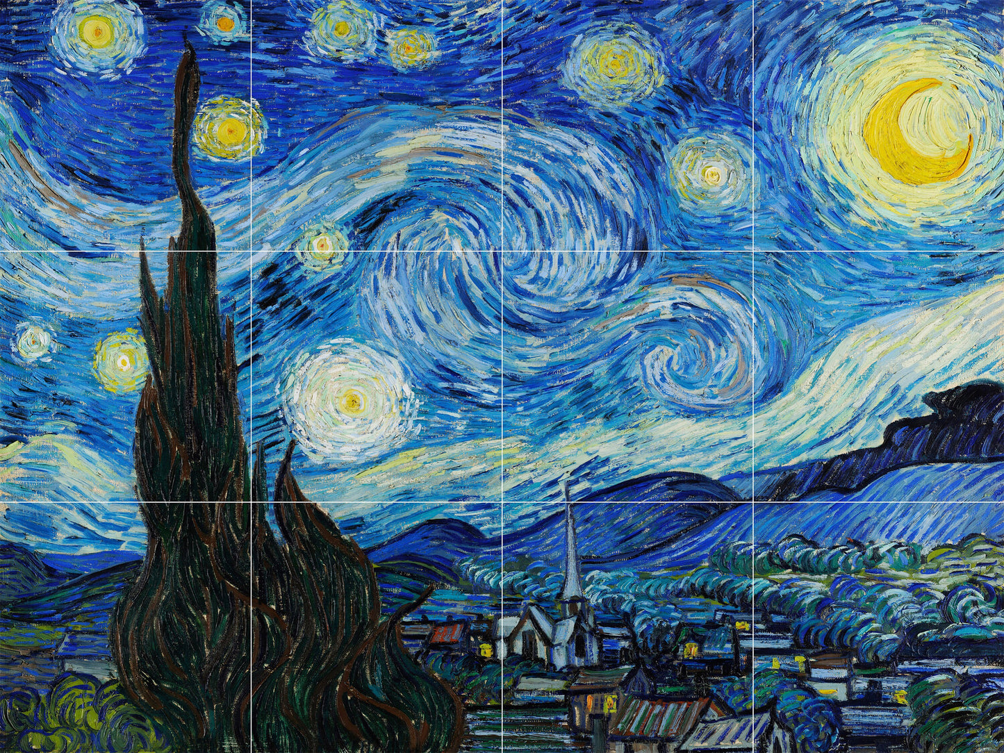 Tile Mural/Mosaic Ceramic Panel of Vincent Van Gogh - Starry Night Painting - Van Gogh Print Wall Art - Van Gogh Mural - Van Gogh Tiles