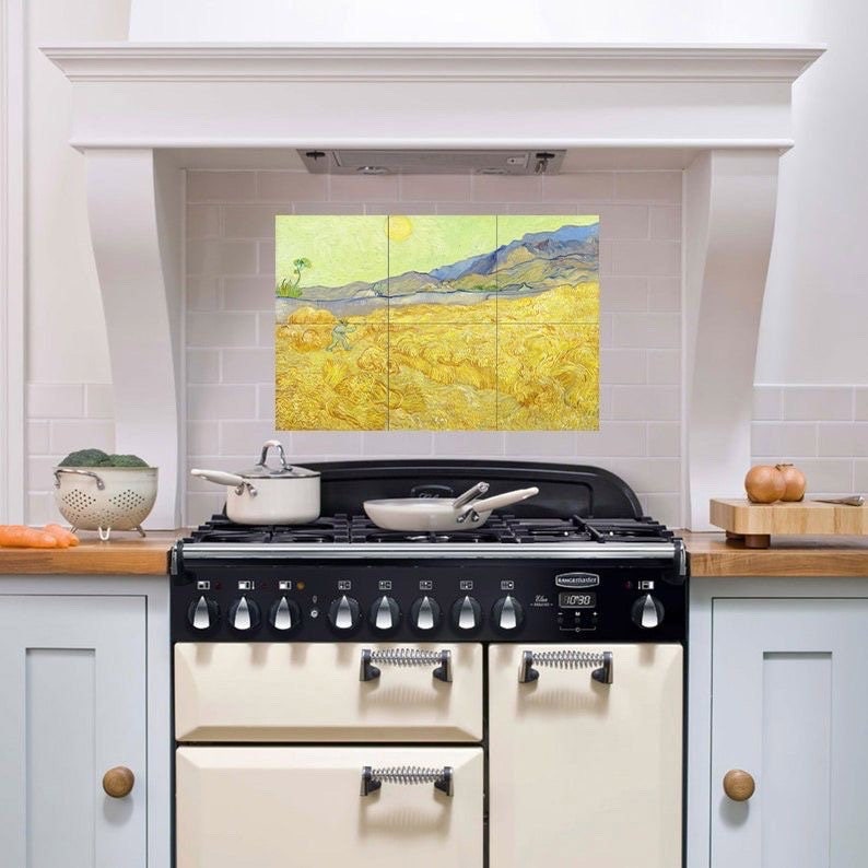 Tile Mural/Mosaic Ceramic Panel of Vincent Van Gogh - Wheatfield with a Reaper - Countryside Mural - Van Gogh Print - Countryside Wall Art