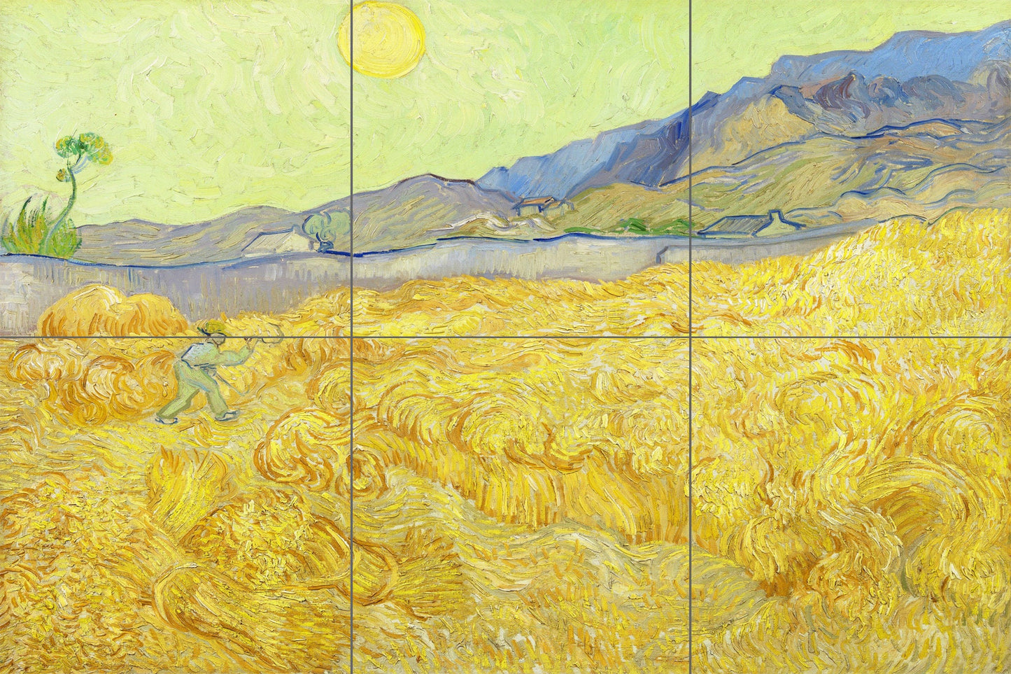 Tile Mural/Mosaic Ceramic Panel of Vincent Van Gogh - Wheatfield with a Reaper - Countryside Mural - Van Gogh Print - Countryside Wall Art