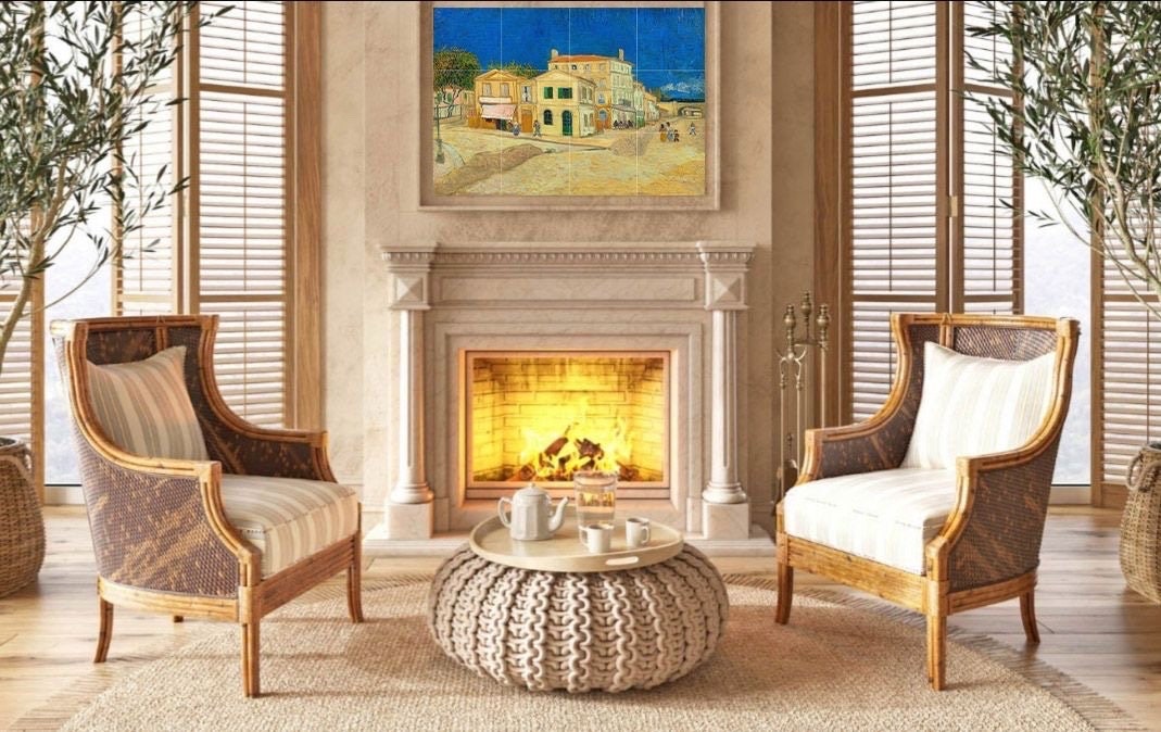 Tile Mural/Mosaic Ceramic Panel of Vincent Van Gogh - The Yellow House - Countryside Mural - Van Gogh Prints - Countryside Wall Art Decor