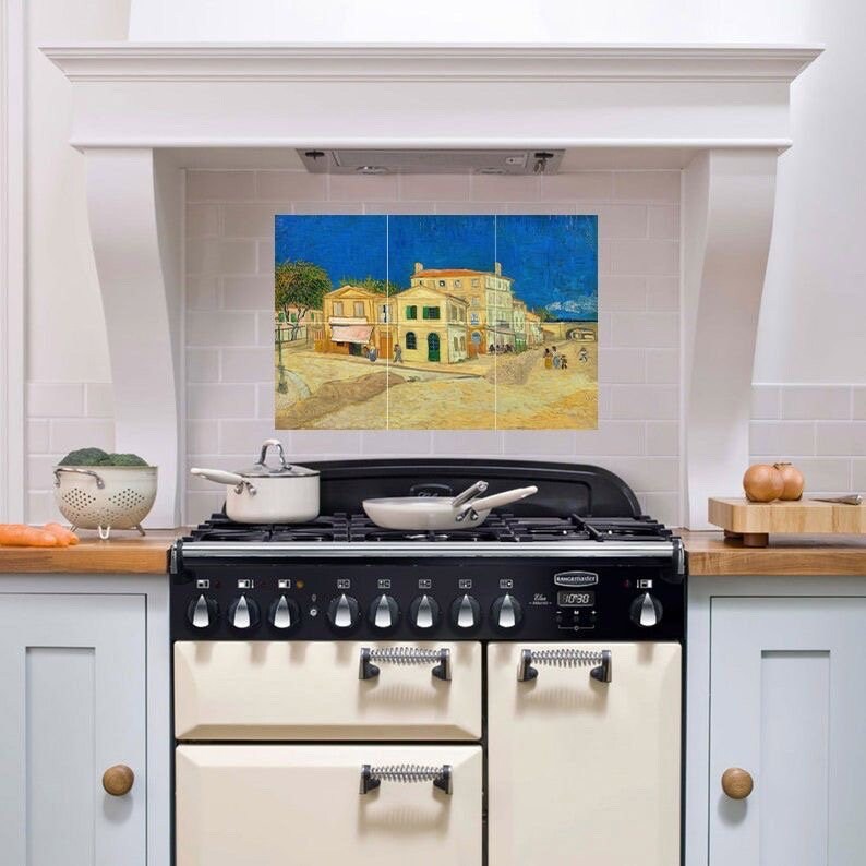 Tile Mural/Mosaic Ceramic Panel of Vincent Van Gogh - The Yellow House - Countryside Mural - Van Gogh Prints - Countryside Wall Art Decor