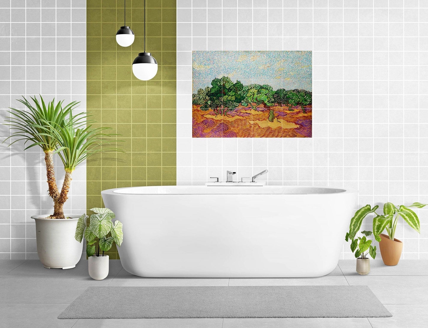 Tile Mural/Mosaic Ceramic Panel of Vincent Van Gogh - Olive Trees - Countryside Mural -Van Gogh Print - Countryside Wall Art - Botanical Art