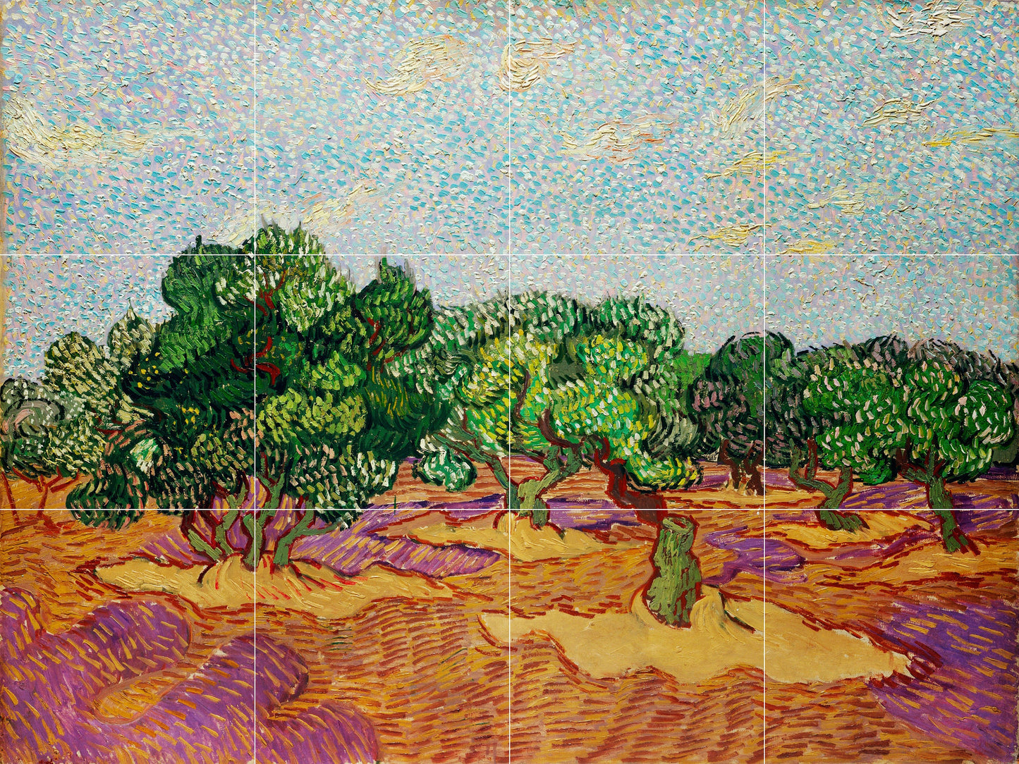 Tile Mural/Mosaic Ceramic Panel of Vincent Van Gogh - Olive Trees - Countryside Mural -Van Gogh Print - Countryside Wall Art - Botanical Art