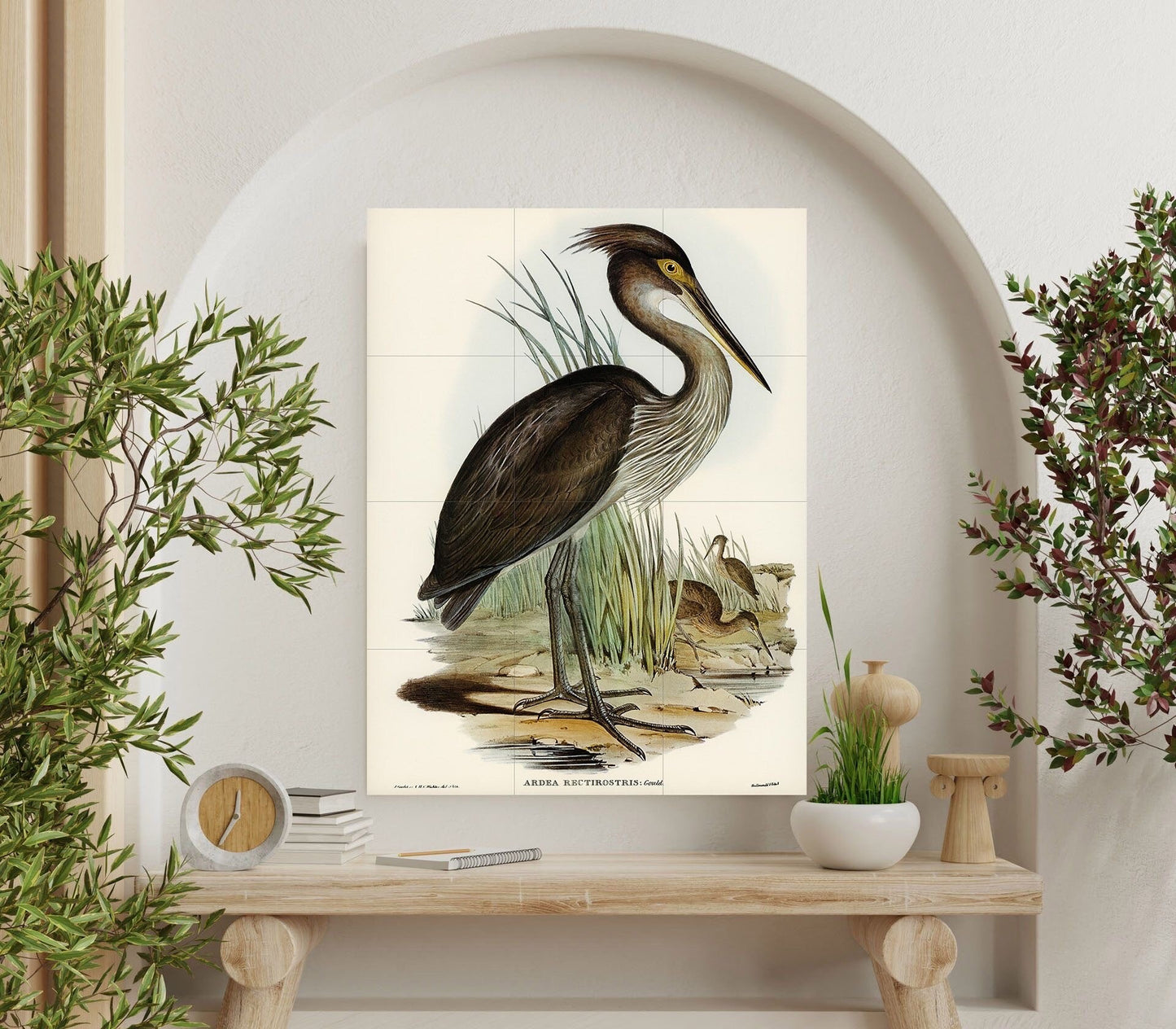 Tile Mural/Mosaic Ceramic Panel of Heron Painting Print - Bird Mosaic - Heron Painting - Bird Mural - Gloss Tiles - Heron Wall Art Print
