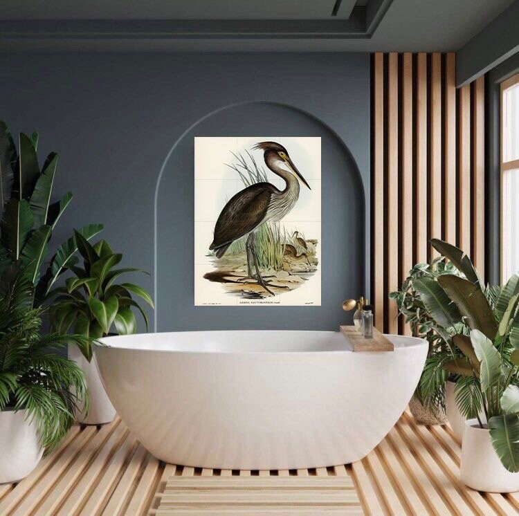 Tile Mural/Mosaic Ceramic Panel of Heron Painting Print - Bird Mosaic - Heron Painting - Bird Mural - Gloss Tiles - Heron Wall Art Print