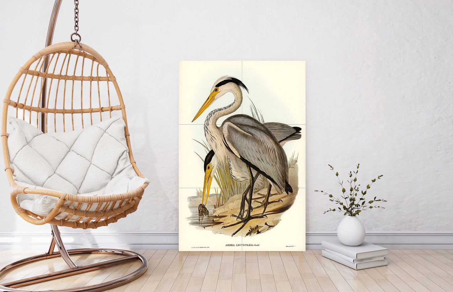 Tile Mural/Mosaic Ceramic Panel of Great Grey Heron - Bird Mosaic - Heron Painting - Bird Mural - Gloss Tiles - Heron Wall Art Print