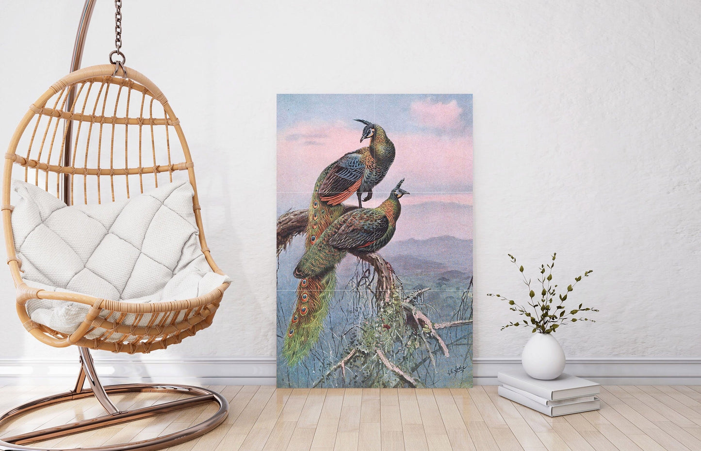 Tile Mural/Mosaic Ceramic Panel of Peacock Painting - Peacock Bird Mural - Gloss Tiles - Bird Tile Mosaic - Peafowl Wall Art - Peacock Print