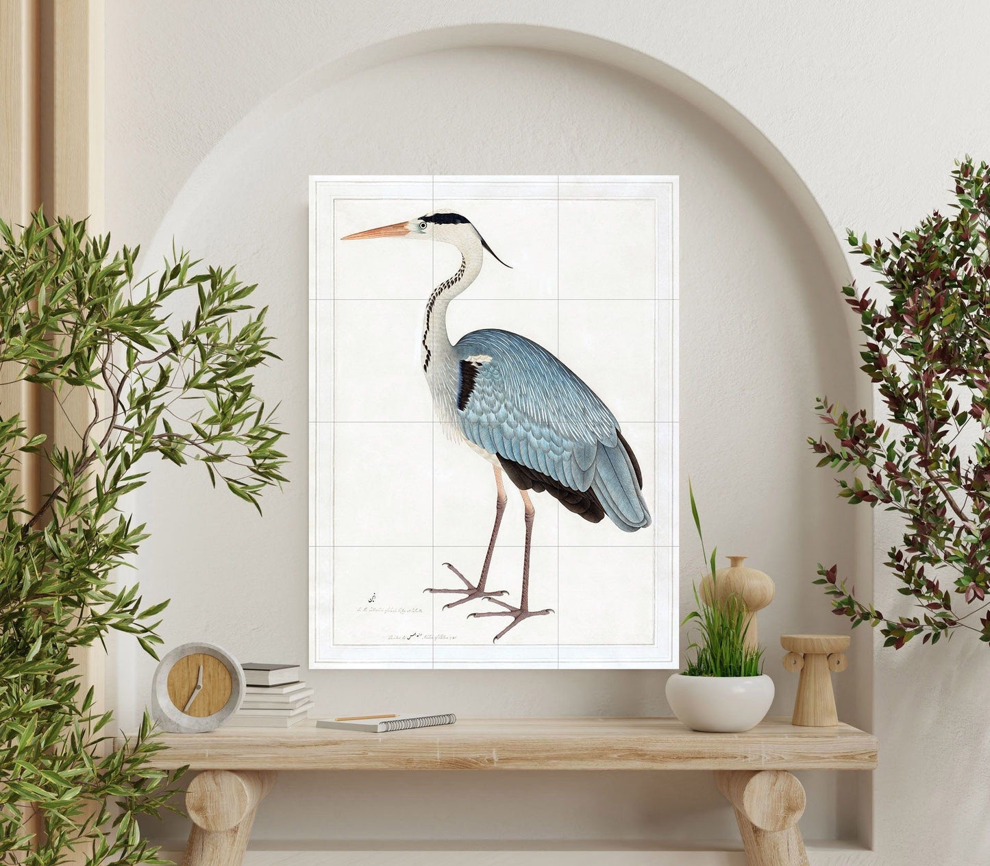 Tile Mural/Mosaic Ceramic Panel of Grey Heron - Bird Mosaic - Heron Painting - Bird Mural - Gloss Tiles - Heron Wall Art Print - Egret Print