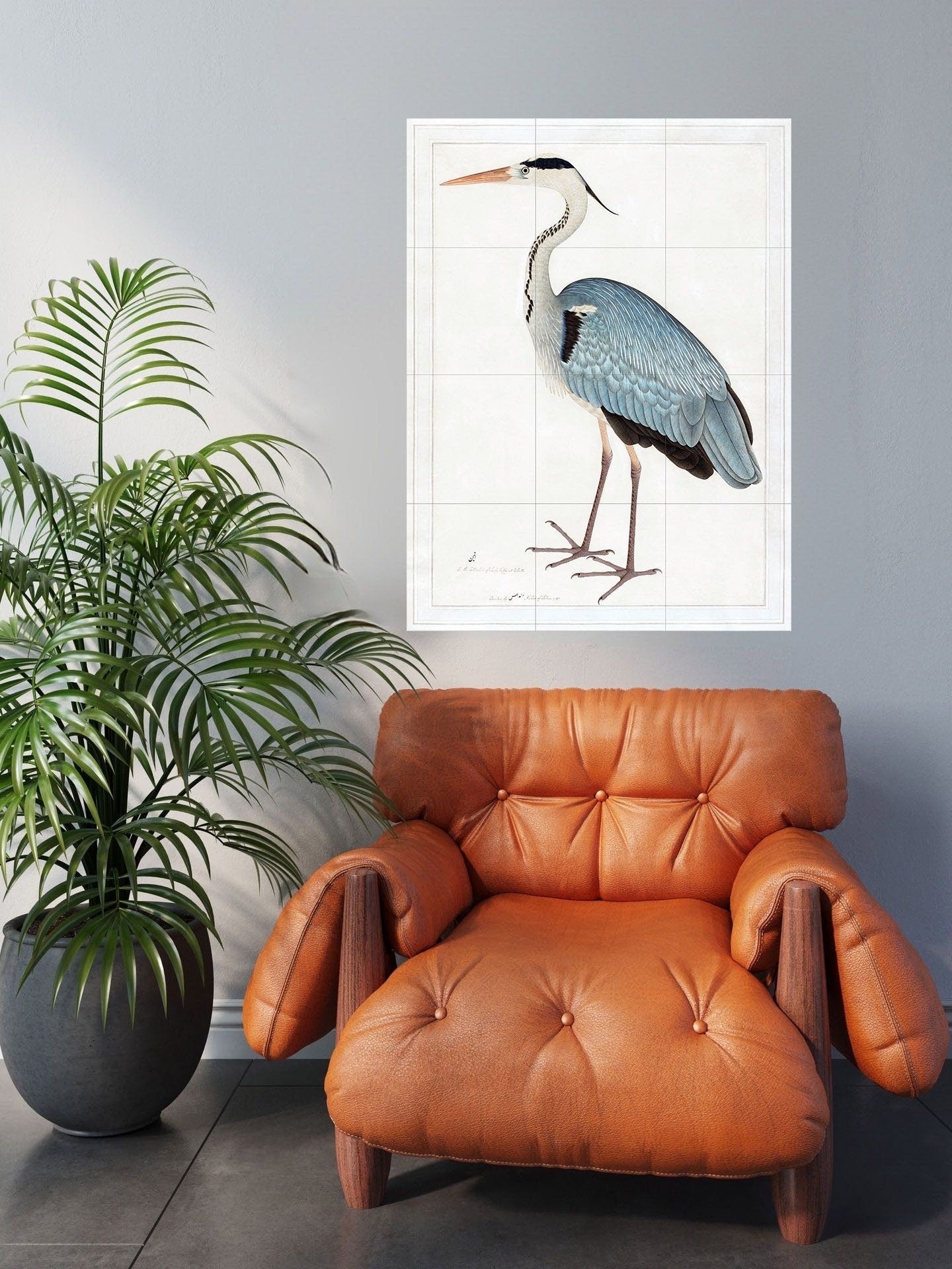 Tile Mural/Mosaic Ceramic Panel of Grey Heron - Bird Mosaic - Heron Painting - Bird Mural - Gloss Tiles - Heron Wall Art Print - Egret Print
