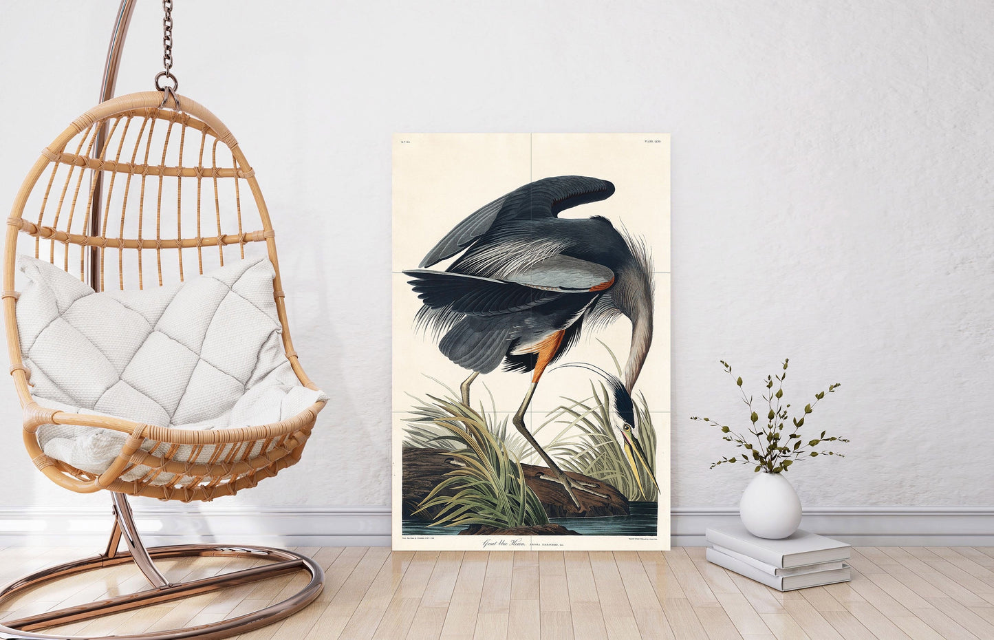 Tile Mural/Mosaic Ceramic Panel of Great Blue Heron-John James Audubon - Wall Nature Art - Bird Mural - Gloss Tiles - Crane Bird Tile Mosaic
