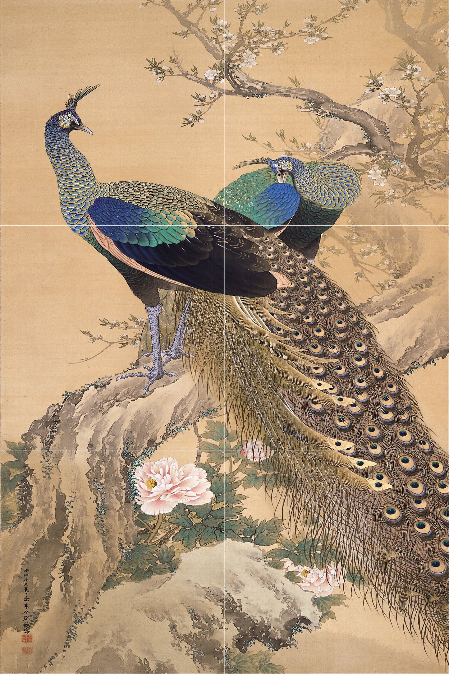 Tile Mural/Mosaic Ceramic Panel of Peacock Painting - Peacock Bird Mural - Gloss Tiles - Bird Tile Mosaic - Peafowl Wall Art - Peacock Print