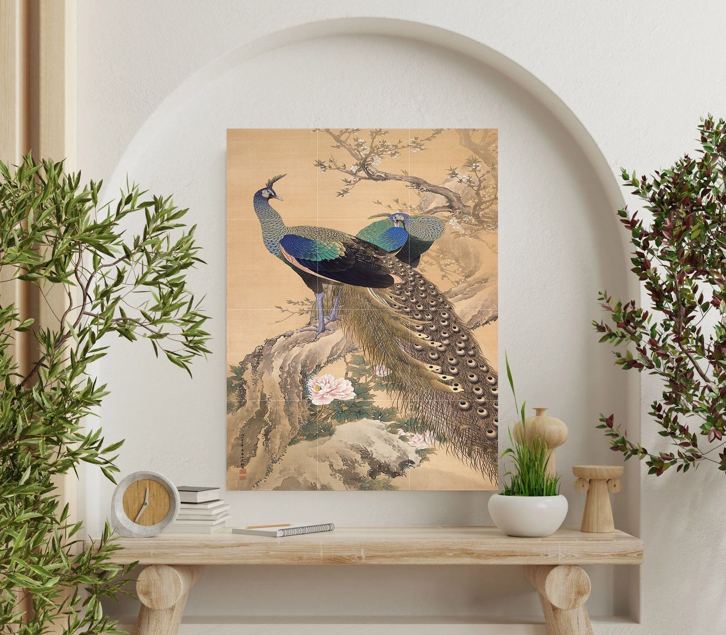 Tile Mural/Mosaic Ceramic Panel of Peacock Painting - Peacock Bird Mural - Gloss Tiles - Bird Tile Mosaic - Peafowl Wall Art - Peacock Print