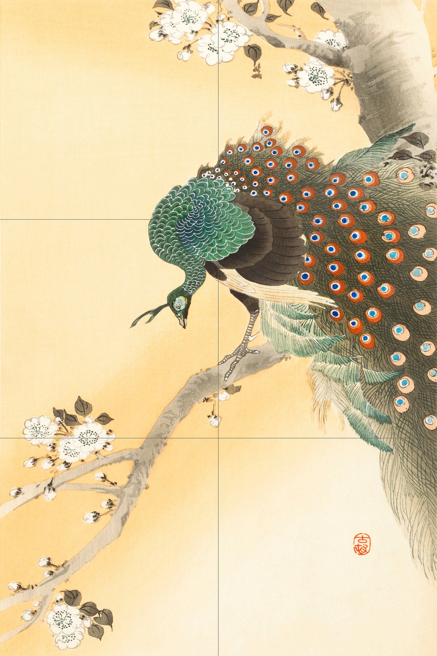 Tile Mural/Mosaic Ceramic Panel of Peacock - Ohara Koson Art Prints - Peacock Bird Mural - Gloss Tiles - Bird Tile Mosaic - Peacock Print