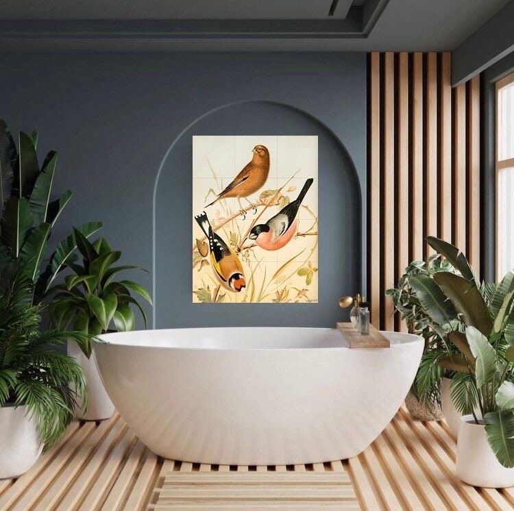 Tile Mural/Mosaic Ceramic Panel of Birds - Archibald Thorburn -Bird Mural - Gloss Tiles -Bird Mosaic - Bird Wall Art- Bird Prints Home Decor
