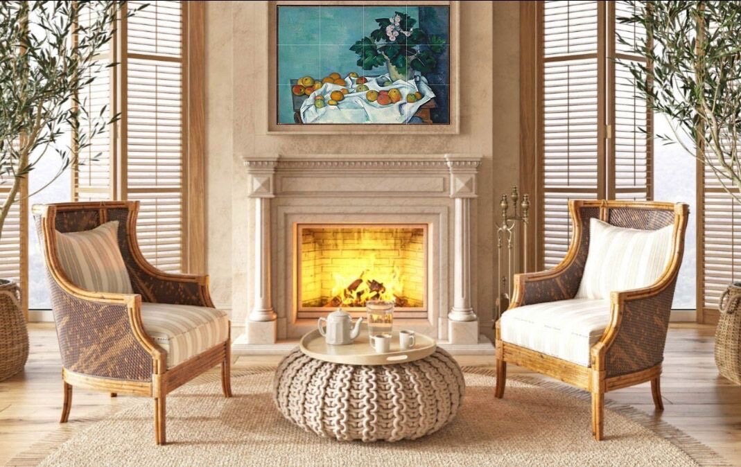 Tile Mural/Mosaic Ceramic Panel of Sill Life with Apples- Claude Monet Print - Fruit Mural -Fruit Wall Art - Fruit Mosaic Tiles -Gloss Tiles