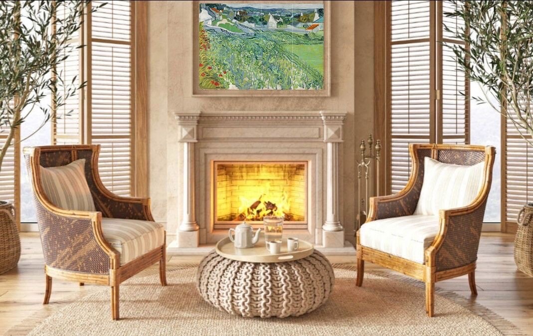Tile Mural/Mosaic Ceramic Panel of Vincent Van Gogh - Vineyards - Countryside Mural -Van Gogh Print - Countryside Wall Art - Botanical Art