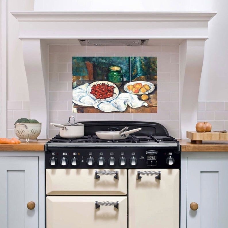 Tile Mural/Mosaic Ceramic Panel of Paul Cezanne -Fruit Mural - Cezanne Wall Art -Cezanne wall print- Fruit Tiles -Gloss Tiles -Tile Mosaic