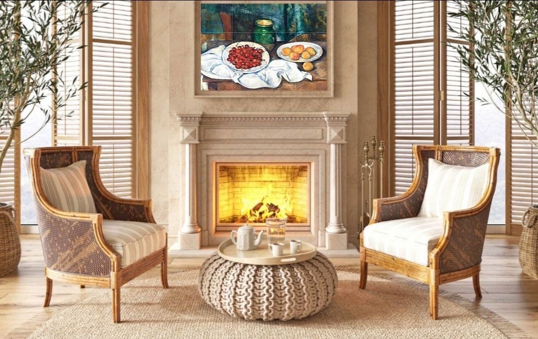 Tile Mural/Mosaic Ceramic Panel of Paul Cezanne -Fruit Mural - Cezanne Wall Art -Cezanne wall print- Fruit Tiles -Gloss Tiles -Tile Mosaic