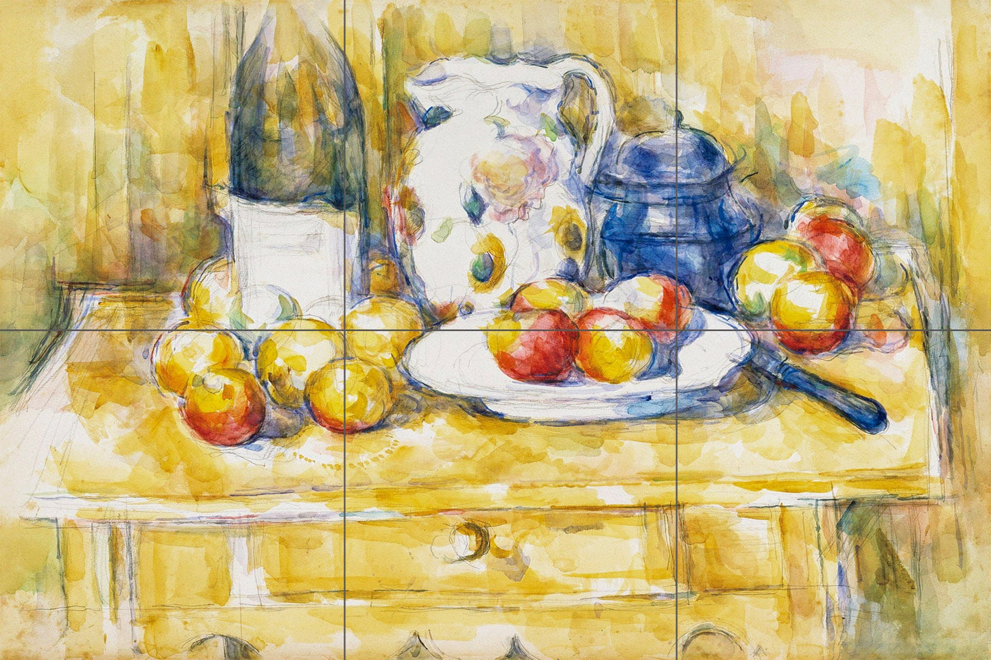 Tile Mural/Mosaic Ceramic Panel of Paul Cezanne -Fruit Mural - Cezanne Wall Art -Cezanne wall print- Fruit Tiles -Gloss Tiles -Tile Mosaic