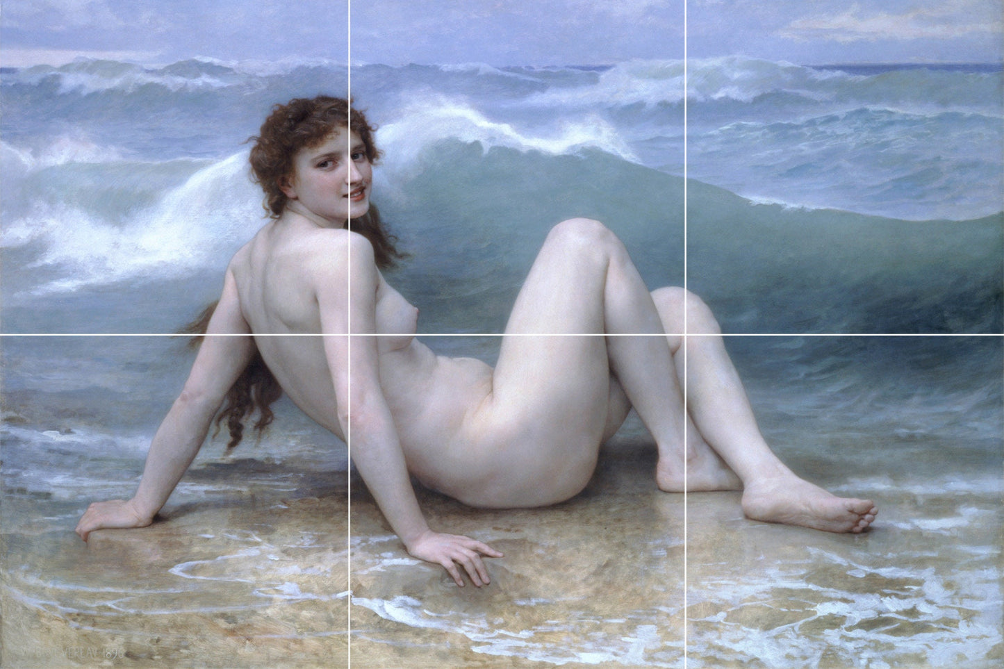Tile Mural/Mosaic Ceramic Panel of William Bouguereau The Wave - Bouguereau wall print -Gloss Tiles - Tile Mosaic - Nude Wall Art Print