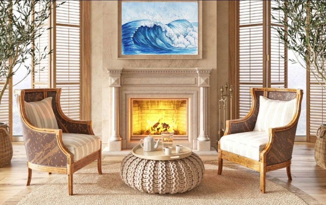 Tile Mural/Mosaic Ceramic Panel of Ocean Waves Painting - Sea Mural - Ocean Waves Wall Mural - Sea Wall Art Print - Landscape Tile Mosaic