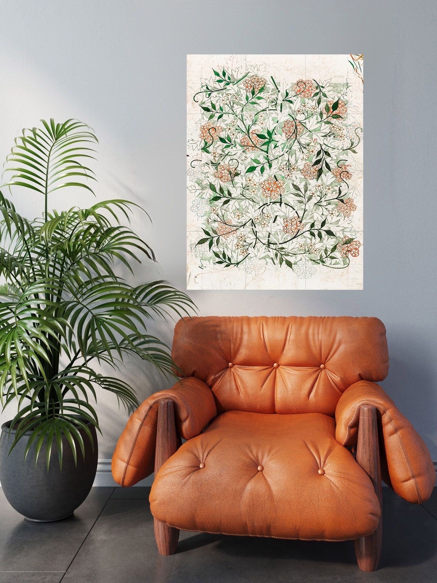 Tile Mural/Mosaic Ceramic Panel of William Morris Jasmine Flower - William Morris Wall Art - Morris Pattern - Botanical Print -Gloss Tiles