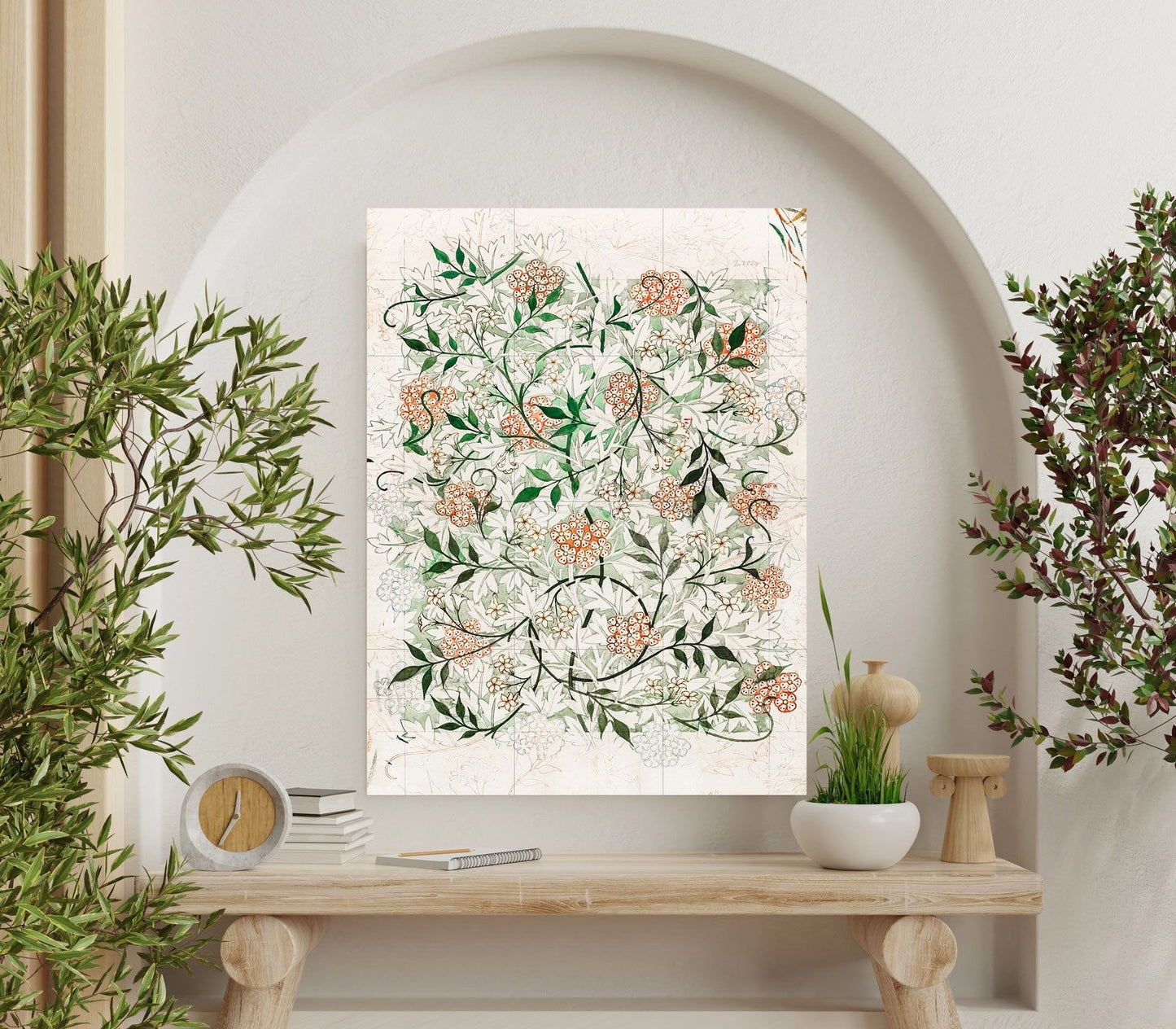Tile Mural/Mosaic Ceramic Panel of William Morris Jasmine Flower - William Morris Wall Art - Morris Pattern - Botanical Print -Gloss Tiles