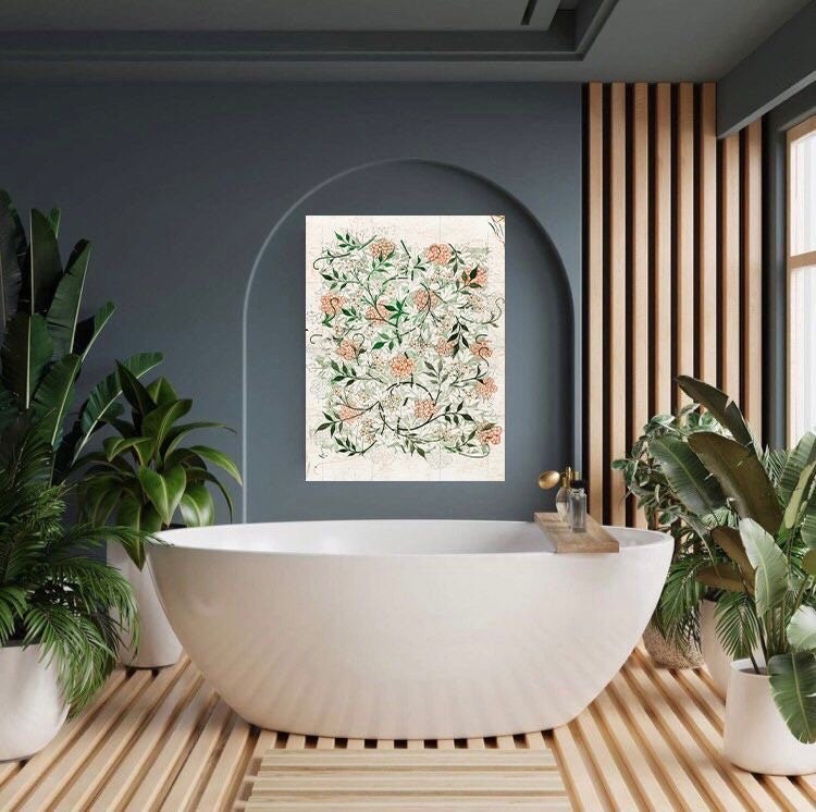 Tile Mural/Mosaic Ceramic Panel of William Morris Jasmine Flower - William Morris Wall Art - Morris Pattern - Botanical Print -Gloss Tiles