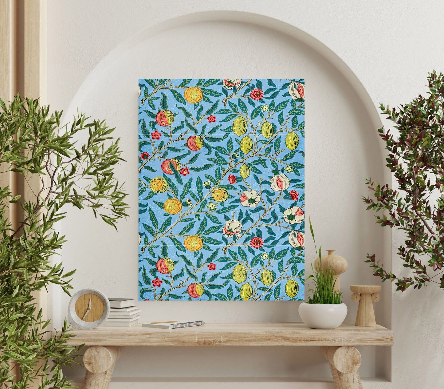 Tile Mural/Mosaic Ceramic Panel of Four Fruits - William Morris Pattern - Fruit Wall Art - Botanical Print - Fruit Tiles - Fruit Mural