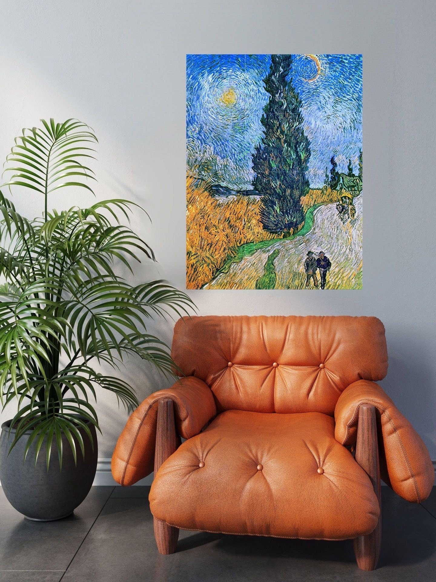 Tile Mural/Mosaic Ceramic Panel of Vincent Van Gogh - Road with Cypresses and Star- Countryside Mural -Van Gogh Print - Countryside Wall Art