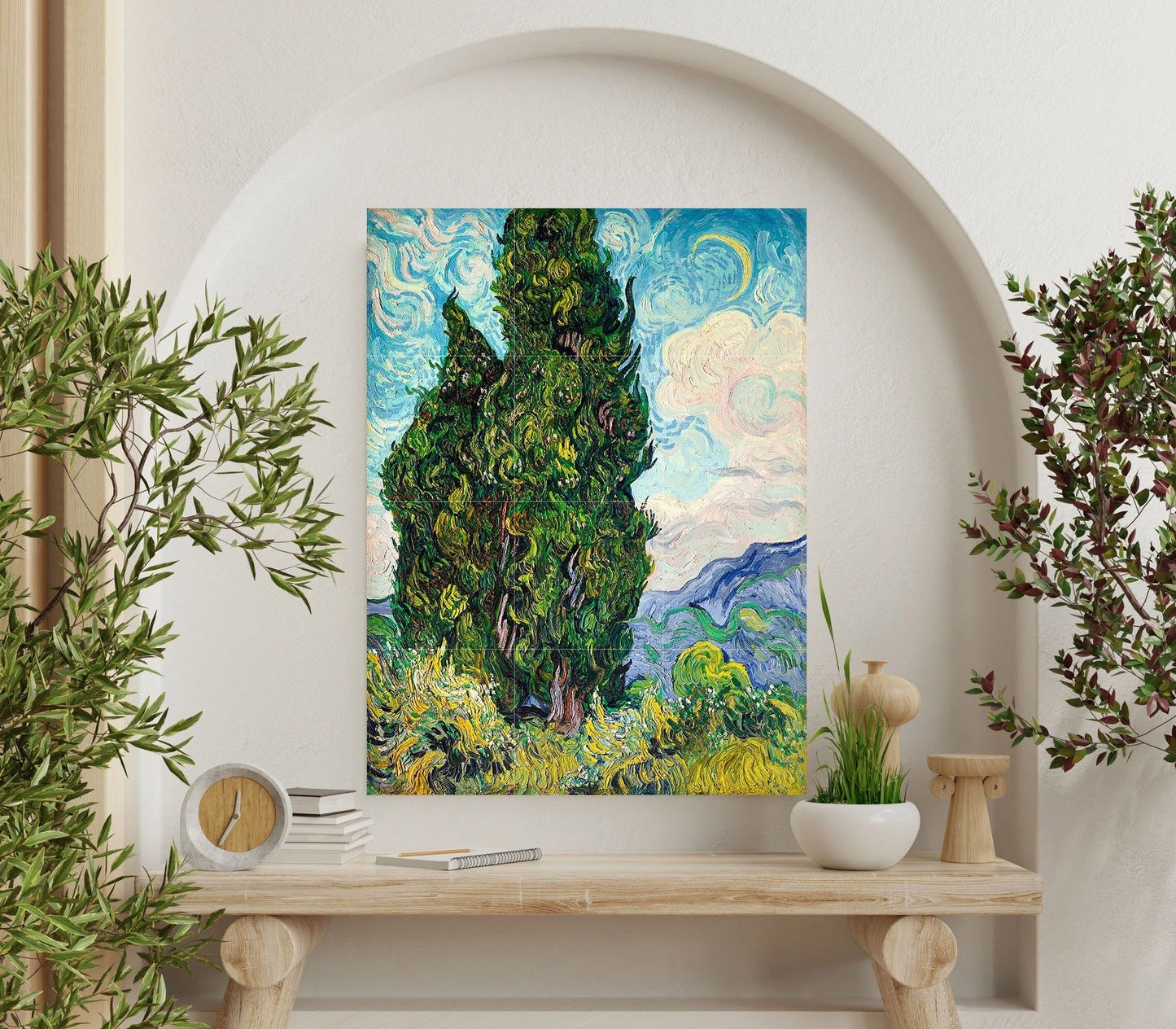 Tile Mural/Mosaic Ceramic Panel of Vincent Van Gogh Painting Cypresses Print - Countryside Mural -Van Gogh Art Print - Countryside Wall Art
