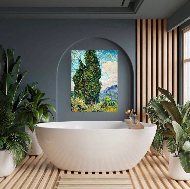 Tile Mural/Mosaic Ceramic Panel of Vincent Van Gogh Painting Cypresses Print - Countryside Mural -Van Gogh Art Print - Countryside Wall Art