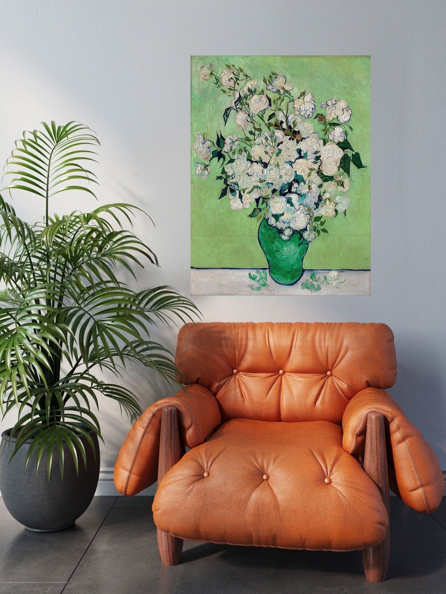 Tile Mural/Mosaic Ceramic Panel of Vincent Van Gogh Roses - Flower Mural - Van Gogh Print - Roses Art Print - Flowers in a Vase Art Print