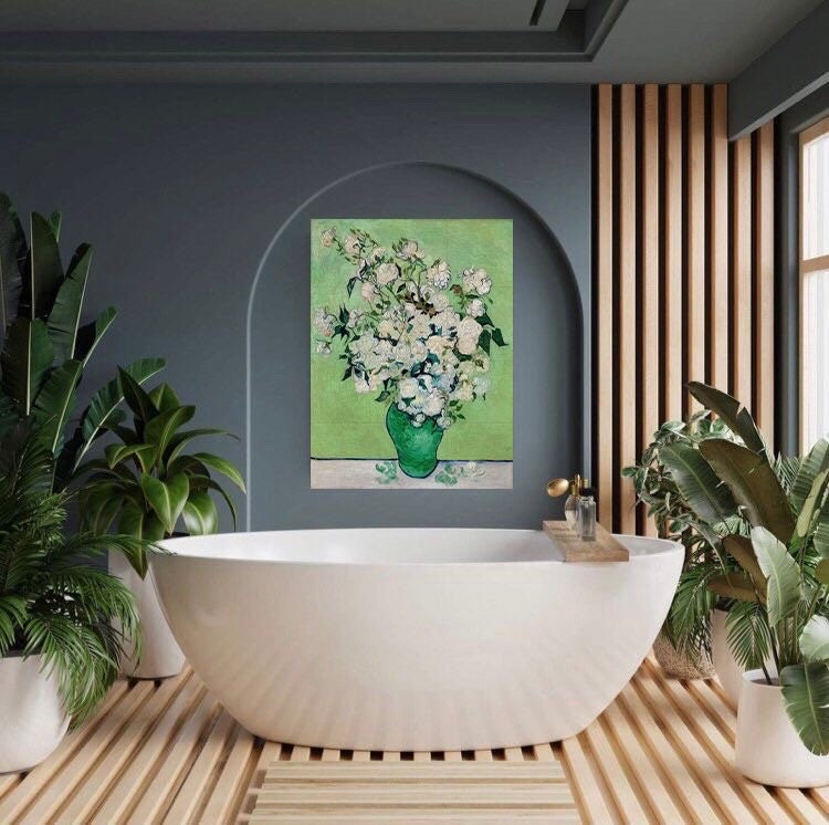 Tile Mural/Mosaic Ceramic Panel of Vincent Van Gogh Roses - Flower Mural - Van Gogh Print - Roses Art Print - Flowers in a Vase Art Print