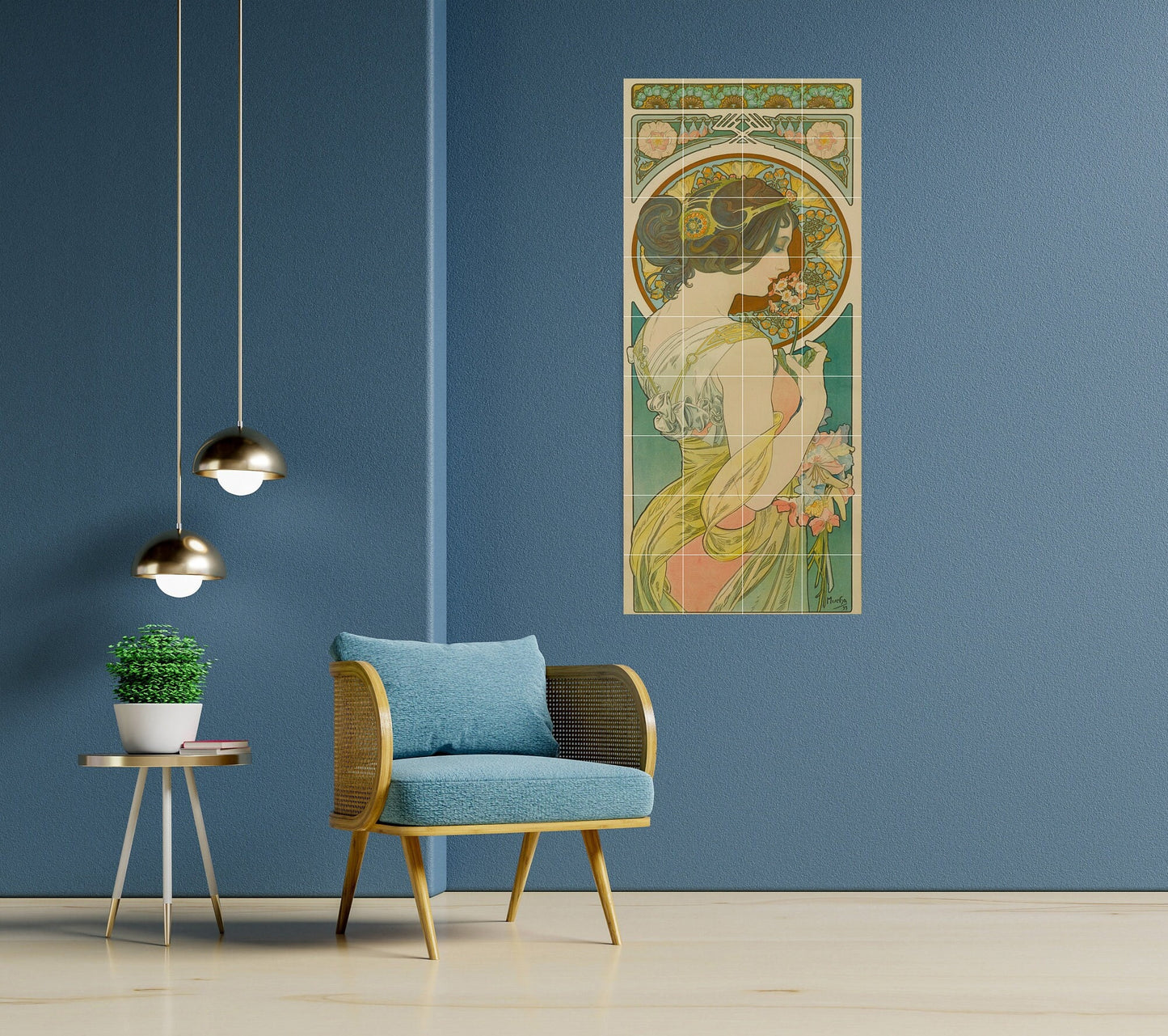 Tile Mural/Mosaic Ceramic Panel of Primrose Alphonse Mucha - Colourful Painting Art - Tile Mural - Gloss Tiles- Tile Mosaic