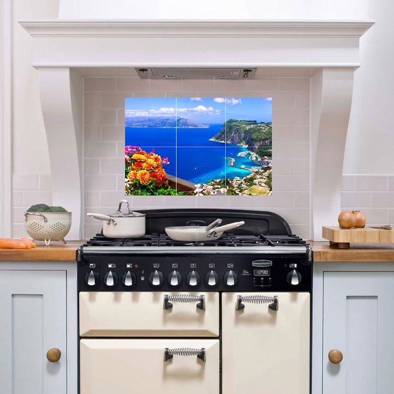 Tile Mural/Mosaic Ceramic Panel of Capri Island - Italy Wall Art Print - Italian Landscape - Italian Mural - Gloss Tiles - Italian Art Print