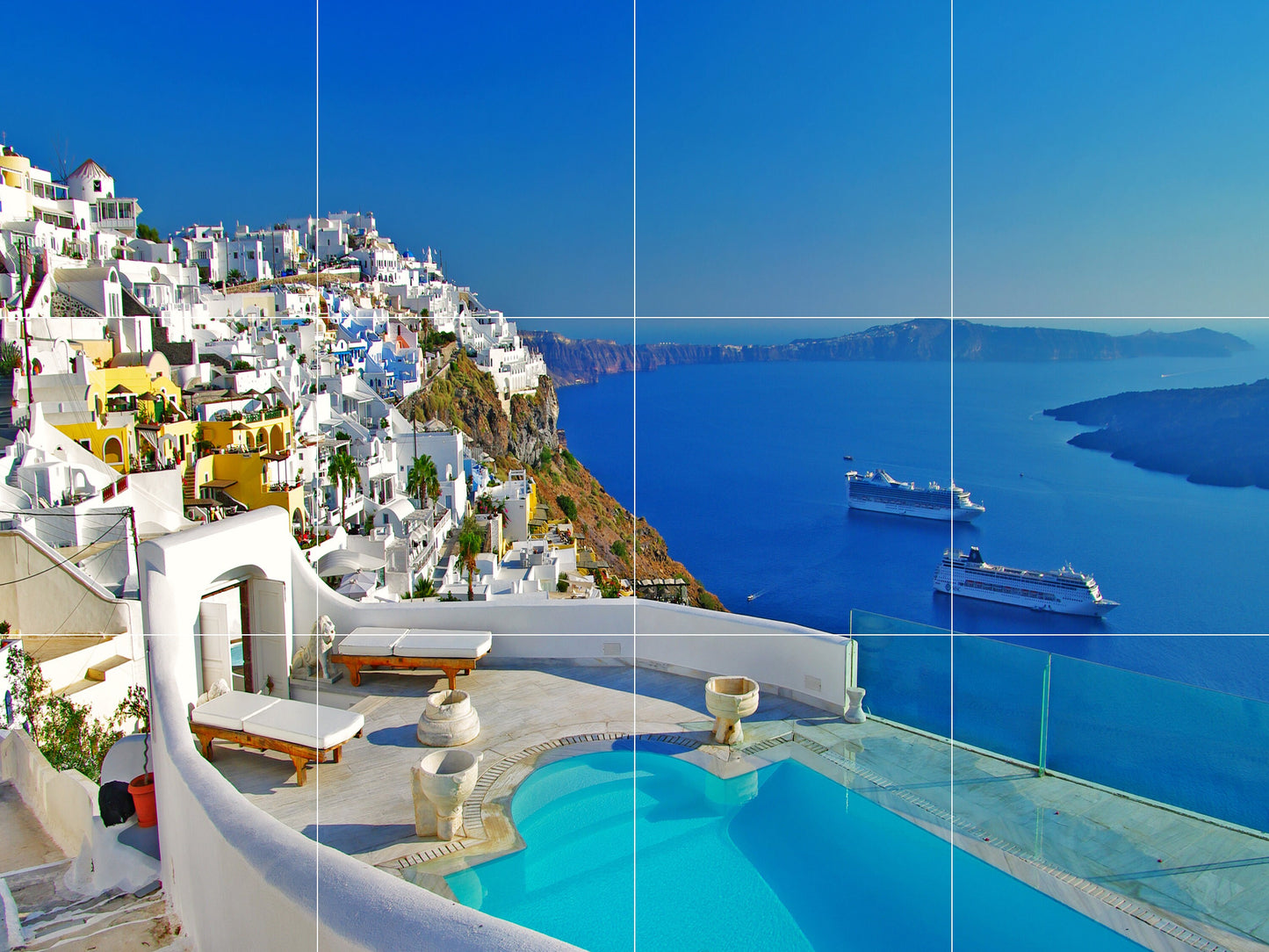 Tile Mural/Mosaic Ceramic Panel of Santorini - Santorini wall print- Greece wall art - Santorini Wall Art - Tile Mural - Tile Mosaic