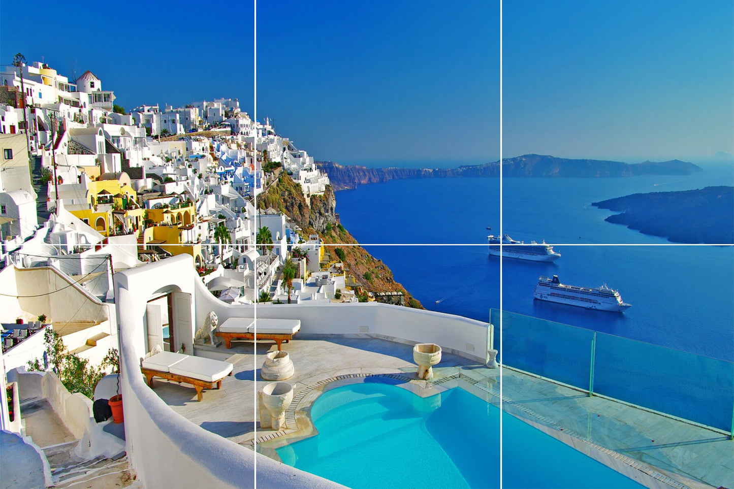 Tile Mural/Mosaic Ceramic Panel of Santorini - Santorini wall print- Greece wall art - Santorini Wall Art - Tile Mural - Tile Mosaic