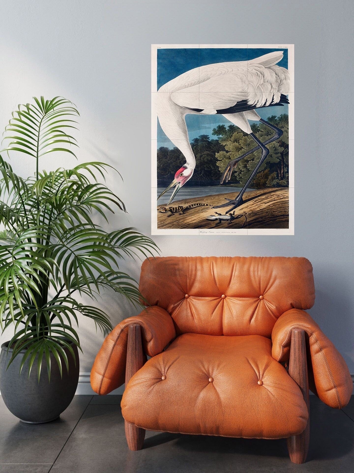 Tile Mural/Mosaic Ceramic Panel of Hooping Crane - John James Audubon - Wall Nature Art - Bird Mural - Gloss Tiles - Heron Wall Art Print