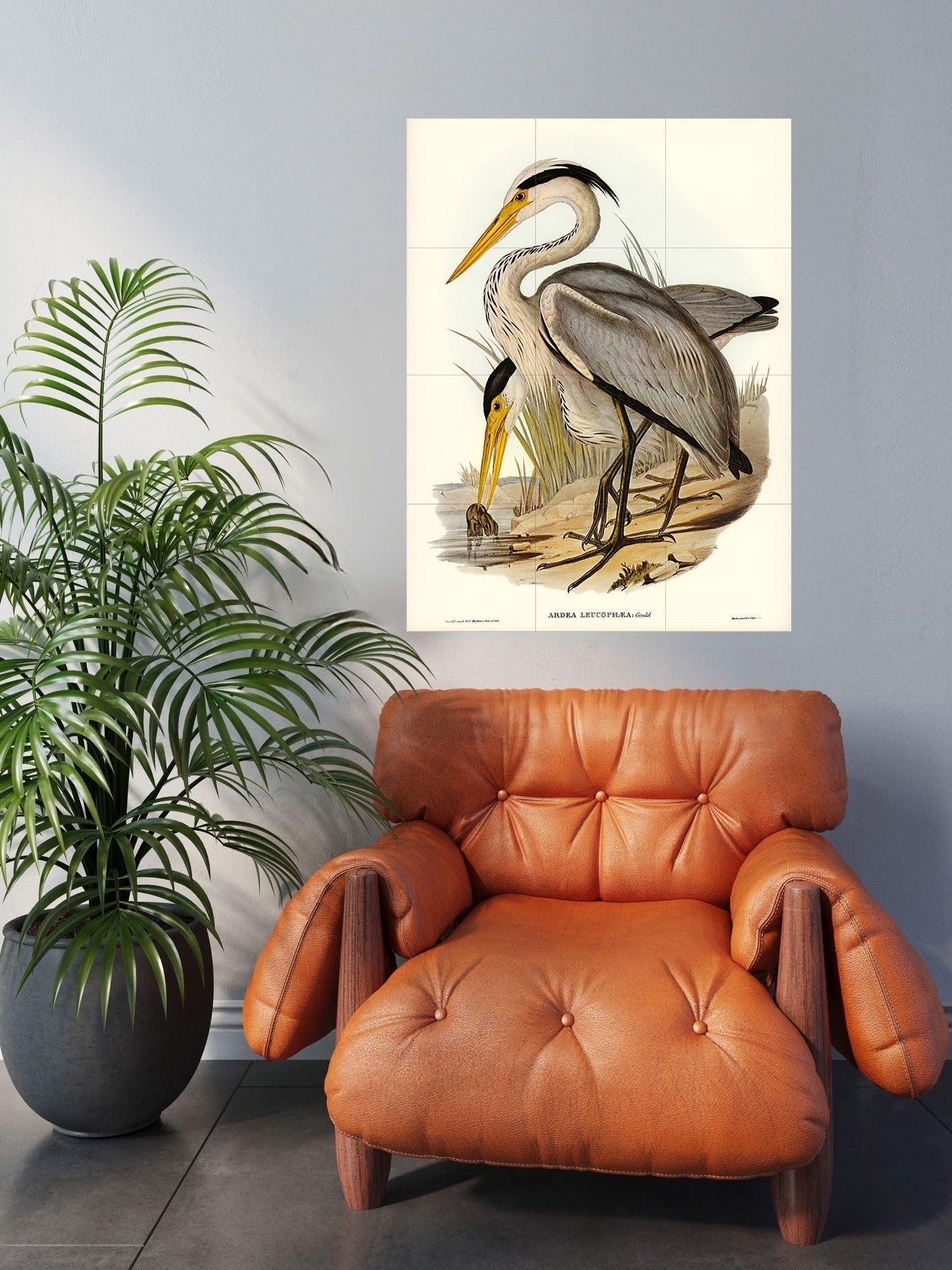 Tile Mural/Mosaic Ceramic Panel of Great Grey Heron - Bird Mosaic - Heron Painting - Bird Mural - Gloss Tiles - Heron Wall Art Print