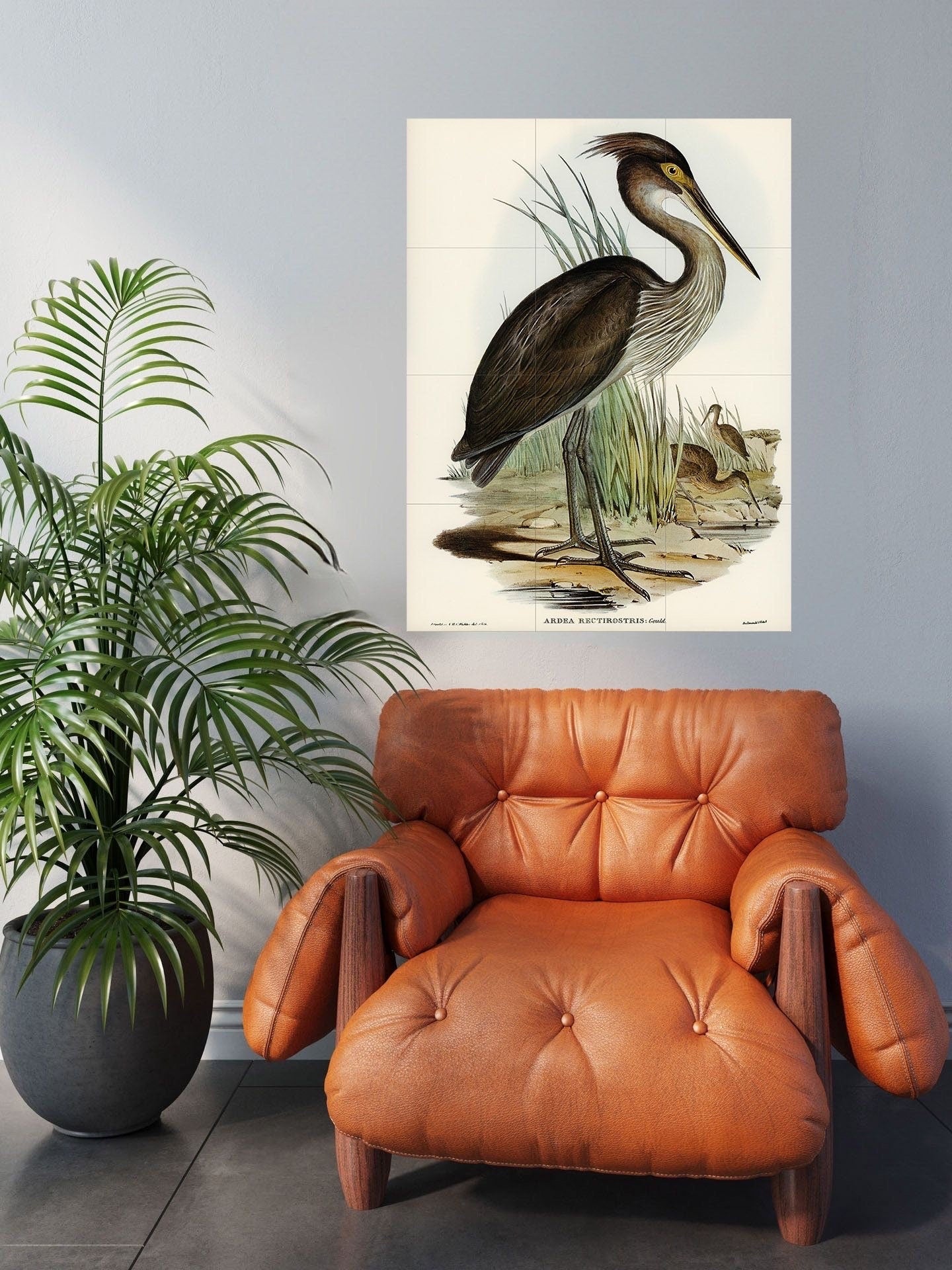 Tile Mural/Mosaic Ceramic Panel of Heron Painting Print - Bird Mosaic - Heron Painting - Bird Mural - Gloss Tiles - Heron Wall Art Print
