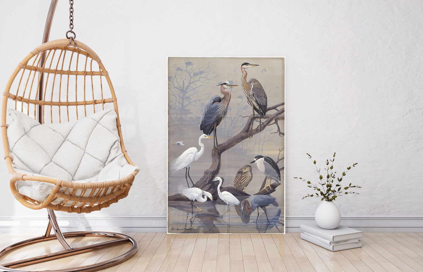 Tile Mural/Mosaic Ceramic Panel of Heron - Bird Mosaic - Heron Painting - Bird Mural - Gloss Tiles - Egret Wall Art Print - Crane Bird Print