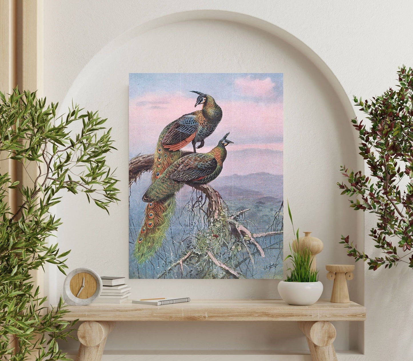 Tile Mural/Mosaic Ceramic Panel of Peacock Painting - Peacock Bird Mural - Gloss Tiles - Bird Tile Mosaic - Peafowl Wall Art - Peacock Print