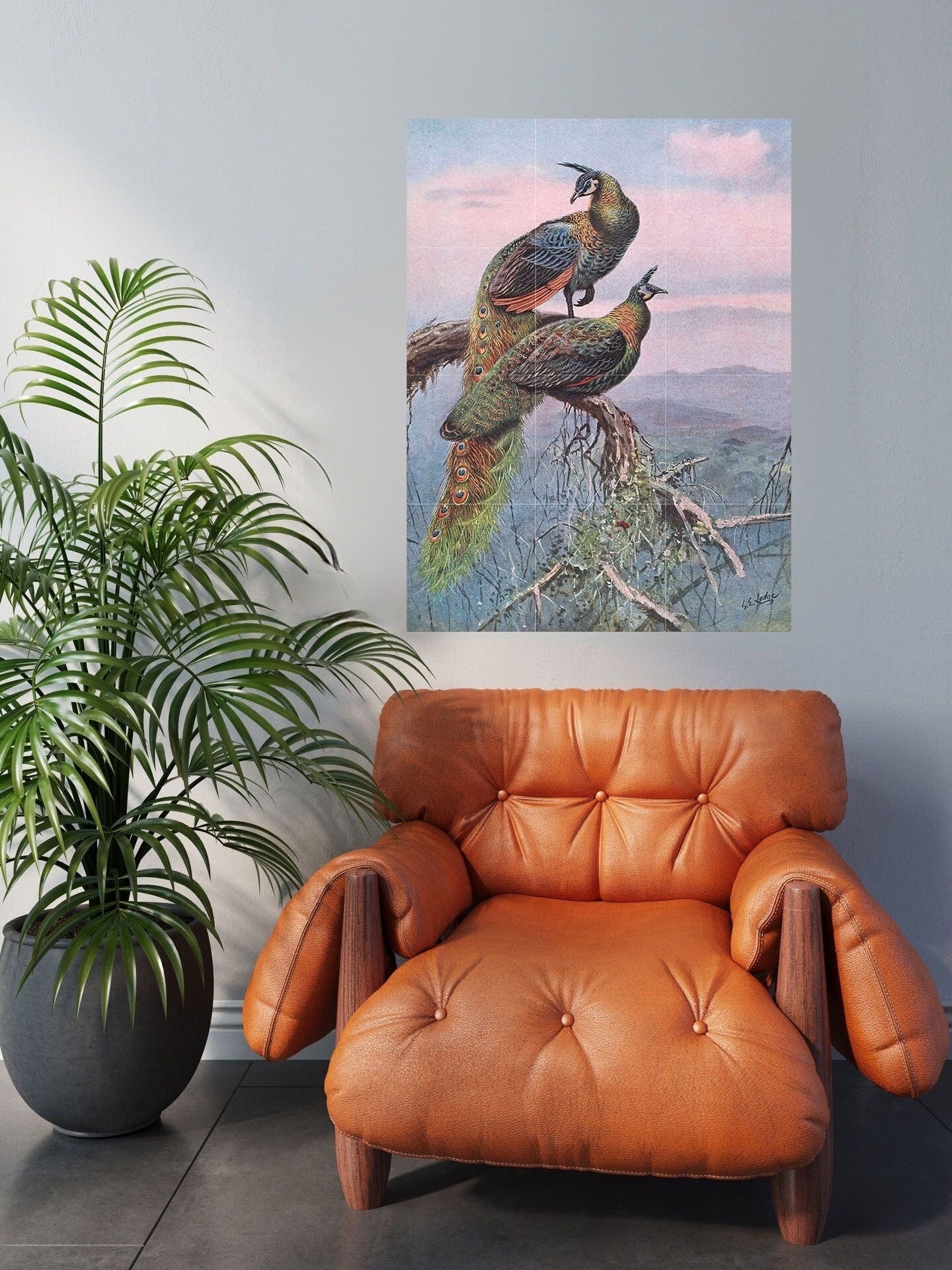 Tile Mural/Mosaic Ceramic Panel of Peacock Painting - Peacock Bird Mural - Gloss Tiles - Bird Tile Mosaic - Peafowl Wall Art - Peacock Print